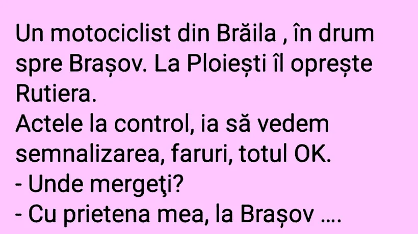 Bancul de duminică | Un motociclist din Brăila, în drum spre Brașov