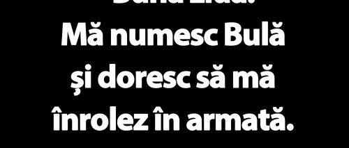 BANC | Bună ziua! Mă numesc Bulă și doresc să mă înrolez în armată