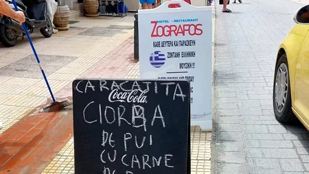 Mesajul scris în limba română de un patron grec de tavernă, la intrarea în local, a devenit viral: 