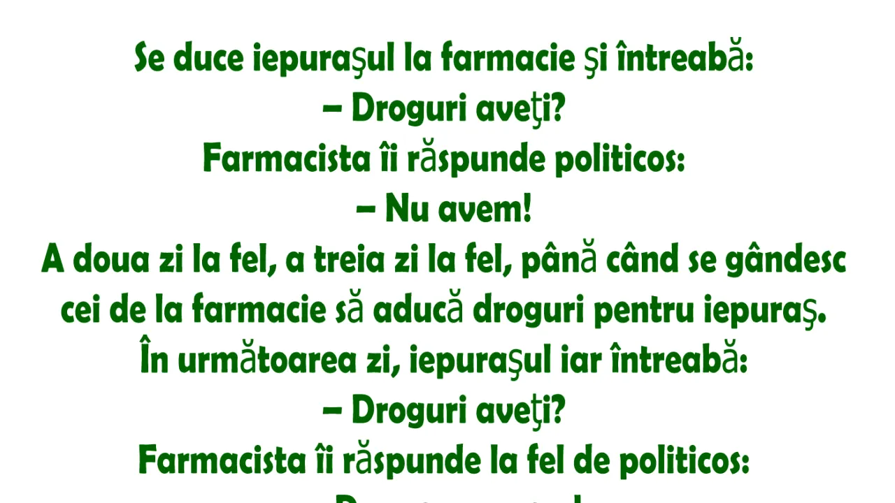 Bancul nopții | Un iepuraș intră în farmacie