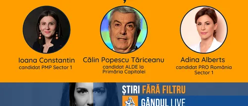 Călin Popescu Tăriceanu, candidatul ALDE la Primăria Capitalei, se află printre invitații Emmei Zeicescu la ediția Gândul LIVE de vineri, 25 septembrie, de la 11.30