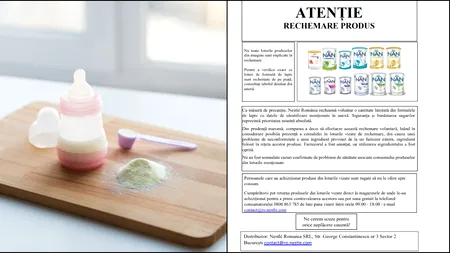 Alertă alimentară. Nestle a retras de la raft mai multe loturi de formule lapte pentru sugari. Care este motivul