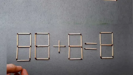 TEST IQ | Mută 2 bețe de chibrit pentru a corecta egalitatea: 88+8=8