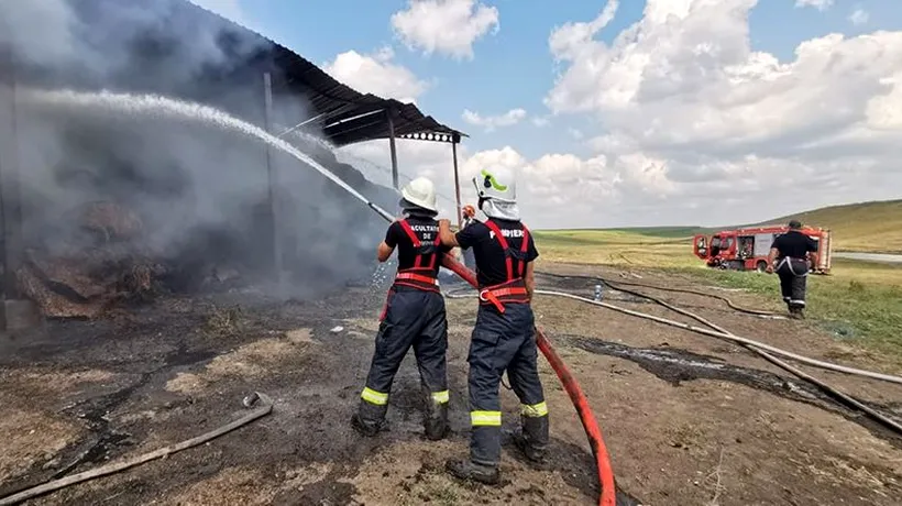 Un depozit de furaje din Botoșani arde de peste 24 de ore. Peste 50 de pompieri se luptă cu flăcările (FOTO)