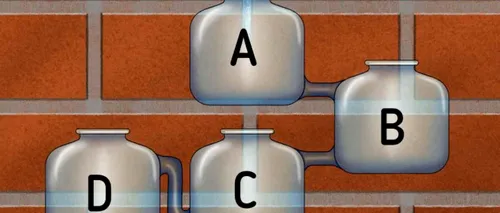 Test de logică pentru genii | Care dintre cele 4 bidoane se umple primul cu apă?