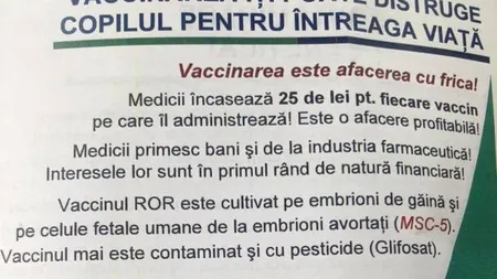 Pliante ANTI-VACCINARE cu informații false, distribuite în cutiile poștale: Vaccinul ROR conține celule de FETUȘI AVORTAȚI. Reacția ministrului Sănătății