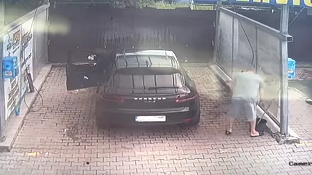Gest incredibil al șoferului cu Porsche, din Braşov, care a „împrumutat” un mop şi o găleată dintr-o spălătorie auto. Ce a putut face