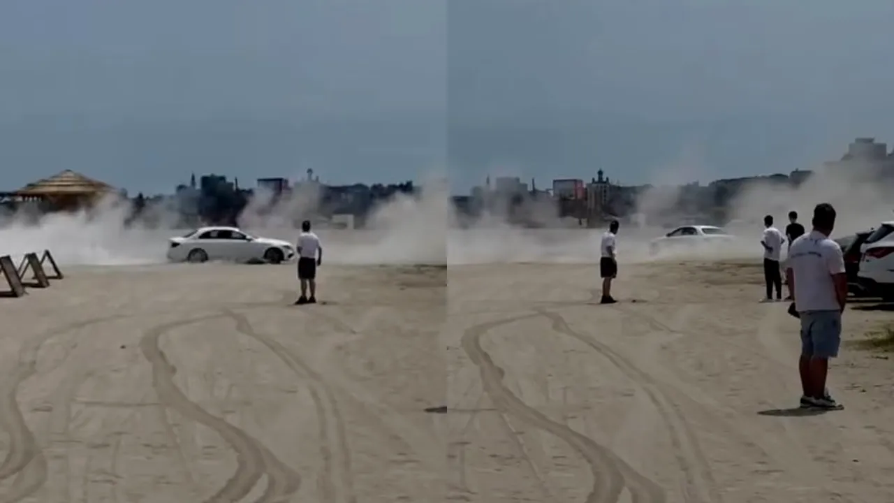 Ce amendă a primit un șofer care a intrat cu un bolid de lux pe plaja din Constanța pentru a face drifturi. Ce arată legea