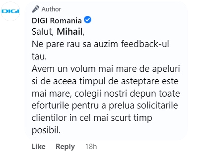 Ce a pățit un client Digi RCS-RDS din București, după ce a sunat la Deranjamente: 
