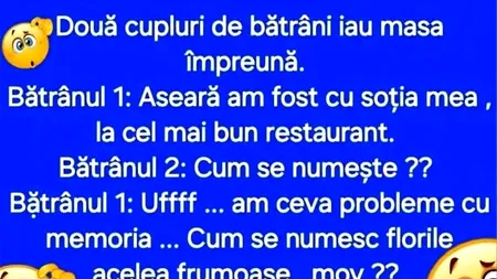 Bancul de sâmbătă | Două cupluri de bătrâni iau masa împreună