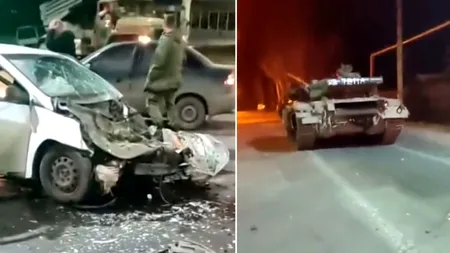 Accident grav între un taxi și un tanc în Donețk: ”GTA. Urmărire de 5 stele”