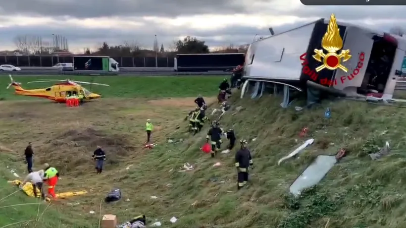 Un autocar cu români s-a răsturnat în Italia: 22 de răniți, unul în stare gravă (FOTO, VIDEO)