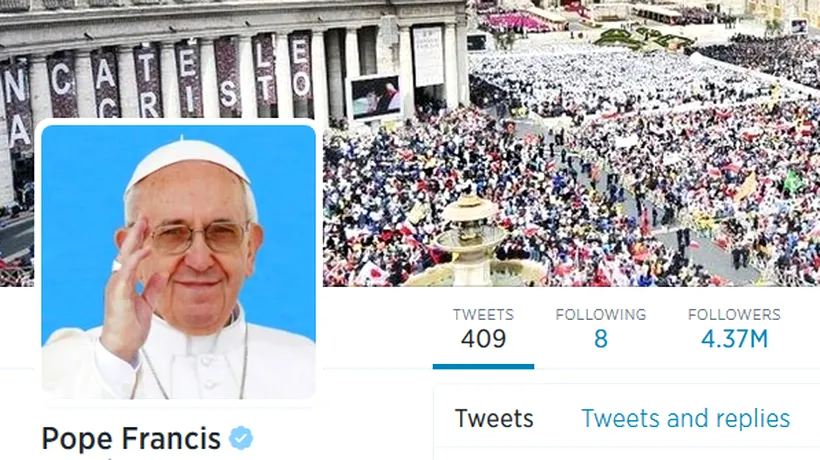 Papa Francisc, din ce în ce mai popular pe Twitter; contul său a depășit 15 milioane de admiratori