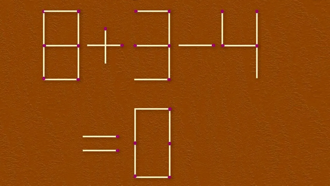 Exercițiu de gândire | Mutați un singur băț pentru a transforma 8+3-4=0 într-o egalitate corectă!