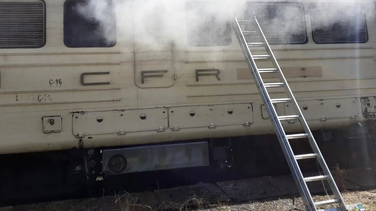 Incendiu la locomotiva unui tren, în gara Slatina Timiș. Toți călătorii, evacuați de urgență