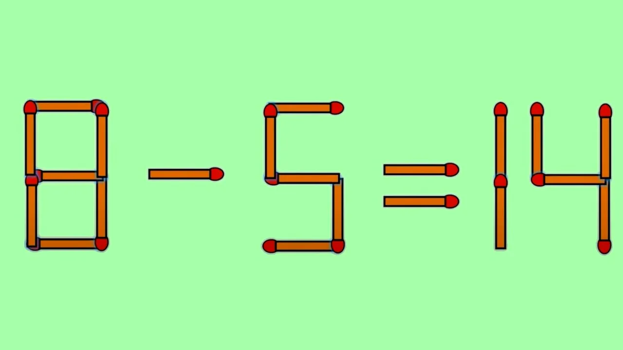 TEST de inteligență | Mutați un singur chibrit, pentru a corecta 8 - 5 = 14