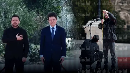 Rigoare de protocol. Angajații Cotroceniului, surprinși înainte de vizita lui Zelenski când măsoară înălțimea microfonului, amplasat în curtea Palatului. Ce înălțime au cei doi președinți