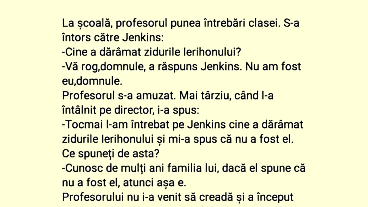 Bancul de duminică | „Cine a dărâmat zidurile Ierihonului?”