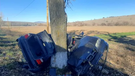FOTO. Accident teribil în Tulcea. Un bărbat de 35 de ani a murit după ce mașina în care se afla s-a izbit de un copac
