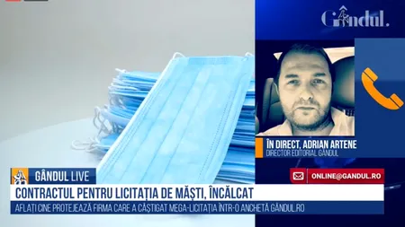 GÂNDUL LIVE. Adrian Artene, director editorial Gândul.ro, despre mega-licitația pentru cele 115 milioane de măști: „Mă sperie că Ministerul Sănătății tace și admite aceste neputințe / Premierul Orban a fost dezinformat”