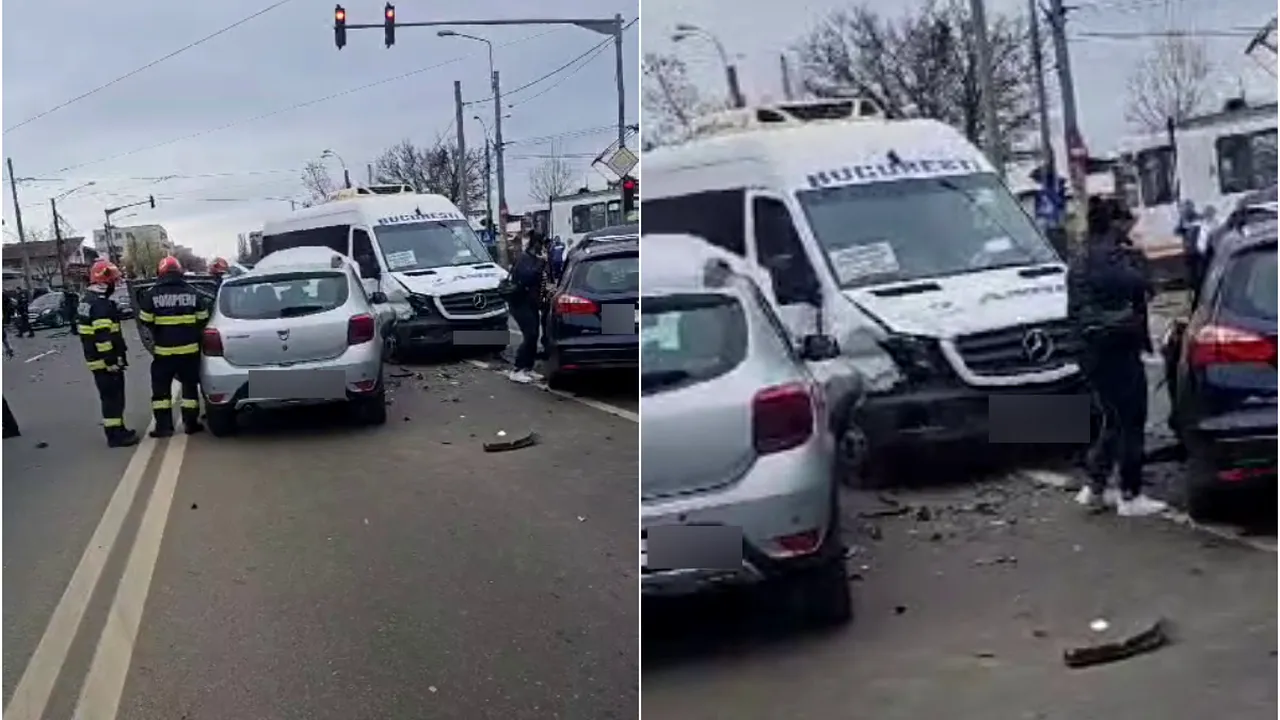 Accident grav în București cu 5 autoturisme și un microbuz: 12 persoane au ajuns la spital