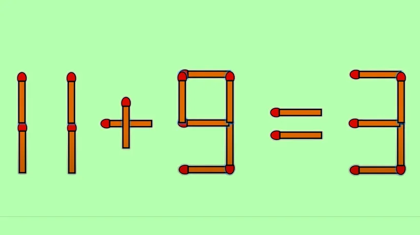 Test IQ cu chibrituri | Corectați 11+9=3, mutând un singur băț