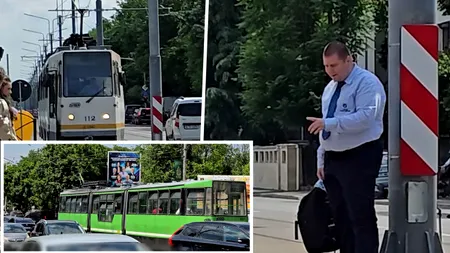 Treabă românească făcută pe linia 5, unde călătorii se adăpostesc după stâlpi, în lipsa unor copertine. La ore de vârf, tramvaiul se blochează în trafic din cauza mașinilor, în „orașul stâlpișorilor”