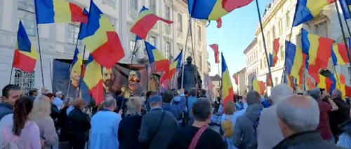 Protest la Sibiu, după inaugurarea statuii baronului Samuel von Brukenthal. Printre participanți se află și cântăreața Veta Biriș 