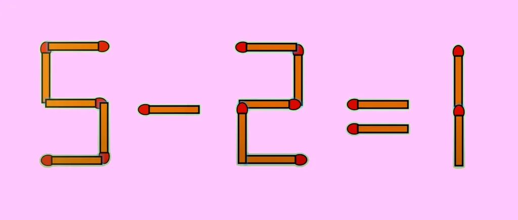 Test de inteligență | Mutați un singur chibrit, pentru a corecta 5 - 2 = 1