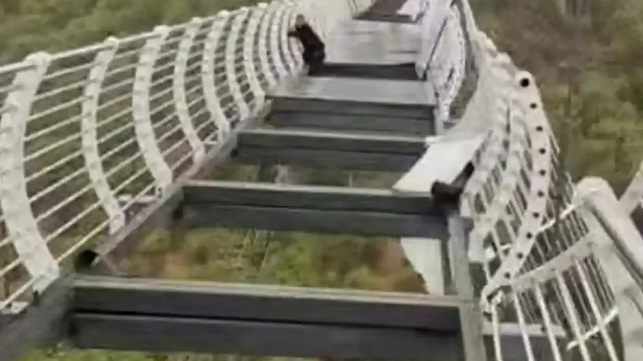 Un turist din China, aproape de a cădea de pe un pod de 100 de metri înălțime