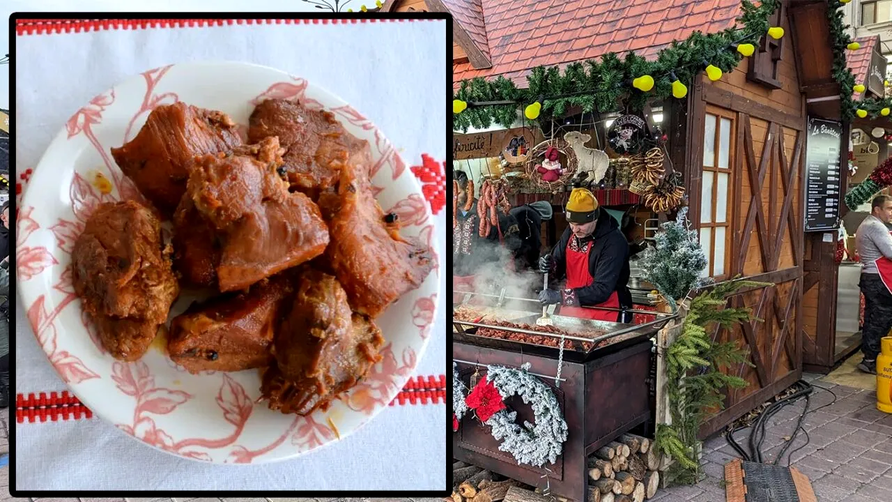 Nu este o eroare! Câți lei costă o porție de carne la garniță, la Târgul de Crăciun din București
