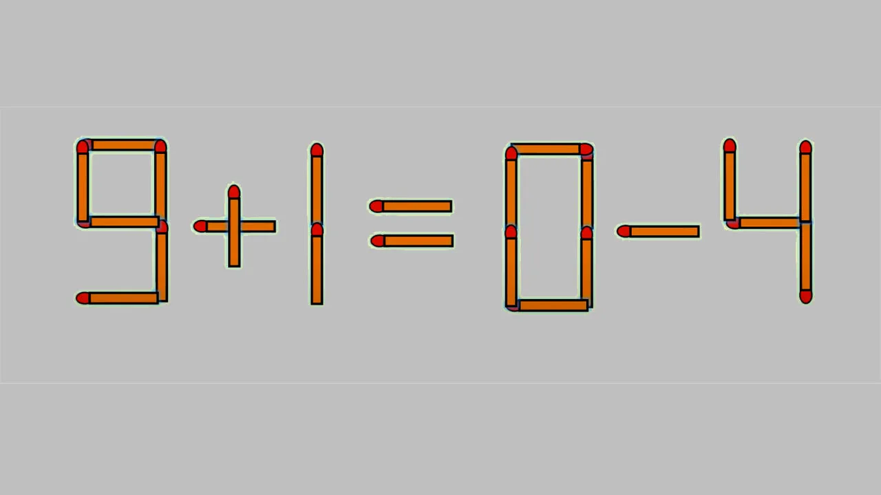 Test IQ cu chibrituri | 9+1=0-4 nu este adevărat. Corectați egalitatea, mutând un singur băț