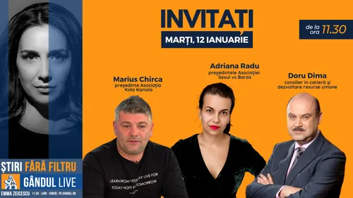 GÂNDUL LIVE. Marius Chirca, președintele Asociației Kola Kariola, se află printre invitații Emmei Zeicescu la ediția de marți, 12 ianuarie 2021, de la ora 11.30