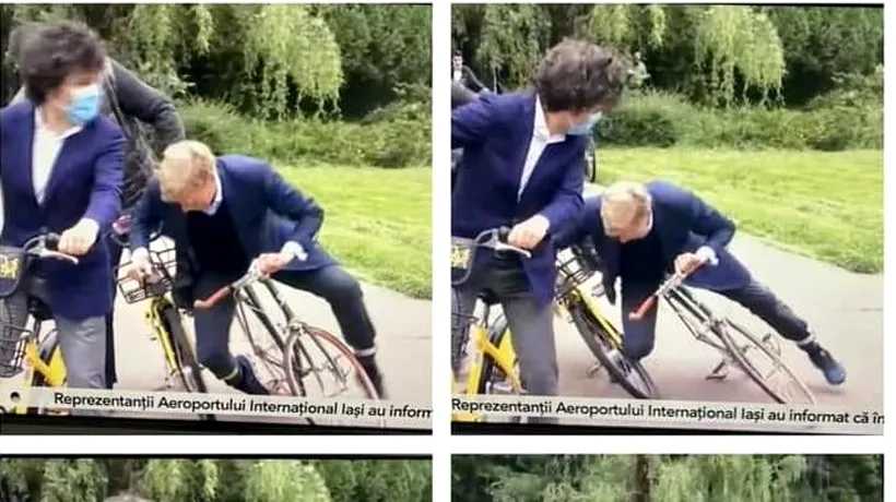 Șeful Raiffeisen România a căzut cu bicicleta în timp ce se plimba cu Nicușor Dan. S-a prăbușit peste ministrul Mediului | VIDEO