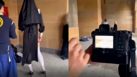 O „călugăriță” îmbrăcată sumar, dată afară din biserică. Scenele i-au înfuriat pe enoriași (VIDEO)