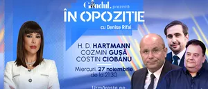 Emisiunea „În Opoziție cu Denise Rifai” începe miercuri, 27 noiembrie, ora 21.30, live pe Gândul.Invitați: H. D. Hartmann, Costin Ciobanu, Cozmin Gușă