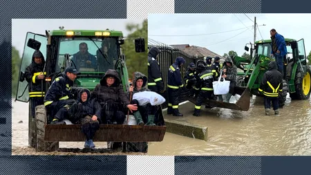 Evacuare cu excavatorul din puhoaiele din Prisăcani, Botoșani. Avertismente meteo în cascadă