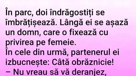 BANCUL ZILEI | ÎN PARC, DOI ÎNDRĂGOSTIȚI SE ÎMBRĂȚIȘEAZĂ