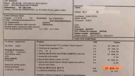 Factură la energie electrică de peste 27.000 de lei, primită de o familie din Alba Iulia