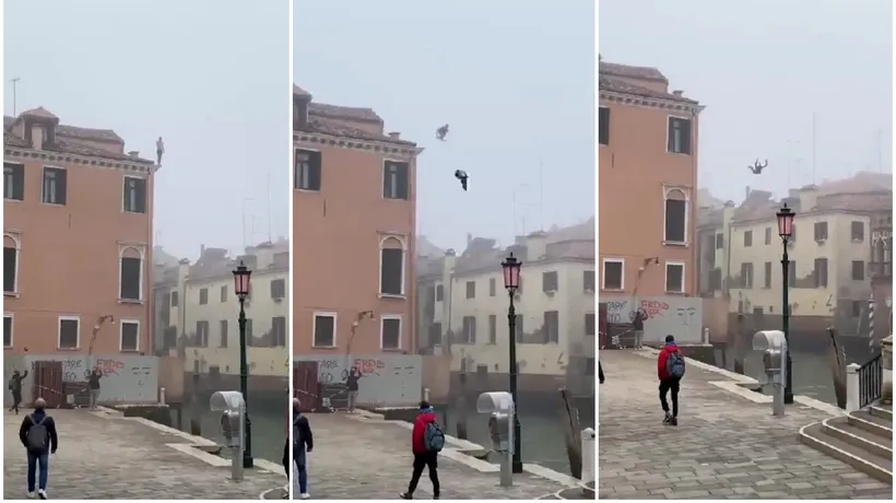 VIDEO | Autorităţile din Veneţia caută un... ”idiot”. Bărbatul a sărit de la etajul trei al unei clădiri într-un canal