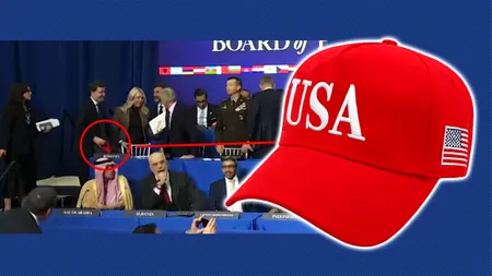 Președintele Nicușor Dan s-a văzut cu președintele Donald Trump înainte de începerea Consiliului Păcii. Nicușor Dan a primit o șapcă roșie. Cu câteva minute înainte de începerea ședinței, a apărut cu ea în tribună