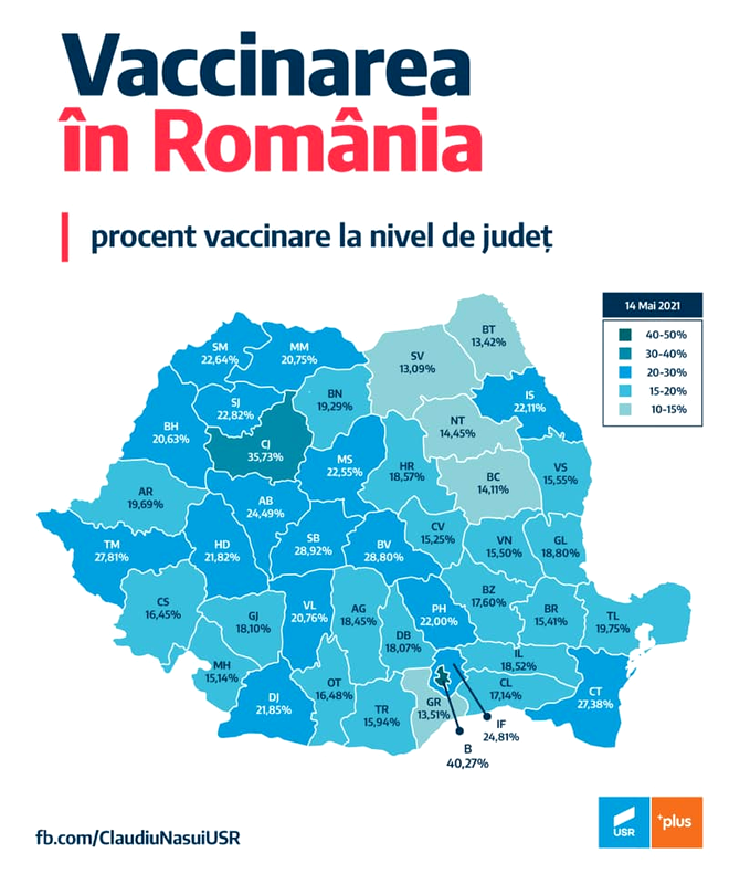 Harta vaccinării. Sursa foto: Facebook/Claudiu Năsui
