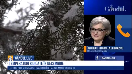 GÂNDUL LIVE. Florinela Georgescu, director executiv ANM: Temperaturile din această perioadă sunt peste media obișnuită / Cum va fi vremea de Crăciun | VIDEO