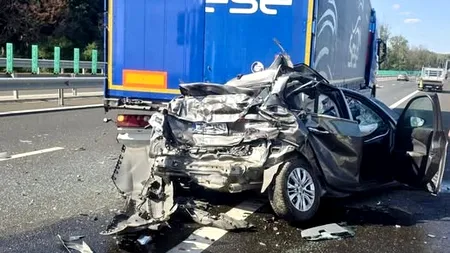 Accident grav, lângă București. Mai multe victime, după ce o mașină a fost prinsă între două TIR-uri, pe autostrada A0