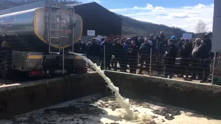 VIDEO | Fermierii din Ardeal au vărsat o cisternă cu lapte, în semn de protest. Care e motivul pentru care preferă să-l arunce, în loc să-l vândă