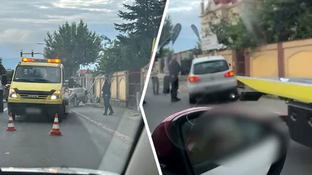 Accident pe o stradă din Pipera. O mașină s-a izbit într-un stâlp și l-a pus la pământ