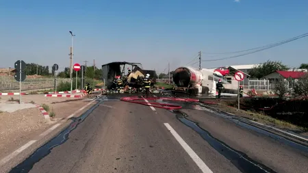 Pericol de explozie pe DN 28. O cisternă cu PROPAN, implicată într-un accident cu alt tir, în Brăila