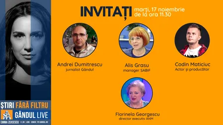 Dr. Alis Grasu, managerul Serviciului de Ambulanță București-Ilfov, printre invitații Emmei Zeicescu la ediția GÂNDUL LIVE de marți, 17 noiembrie 2020, de la ora 11.30