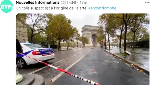 Alertă cu bombă la Paris. Zona din jurul Arcului de Triumf, evacuată