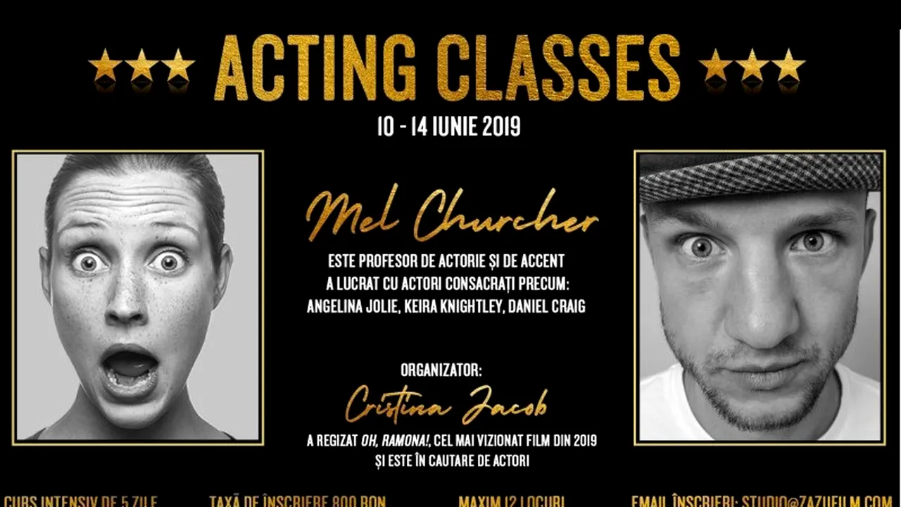 Regizorul Cristina Jacob organizează un curs de actorie cu Mel Churcher